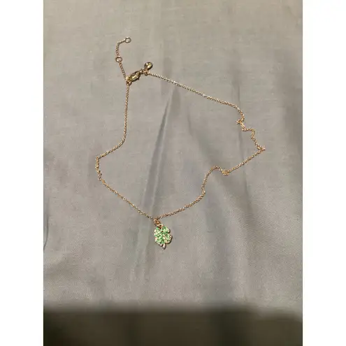 J Crew Factory Pave Green Crystal Clover Necklace Lucky Charm Pendant