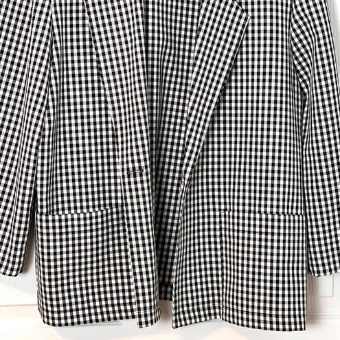 Vintage Gingham Print Front Pockets Blazer Jacket Black Size 14