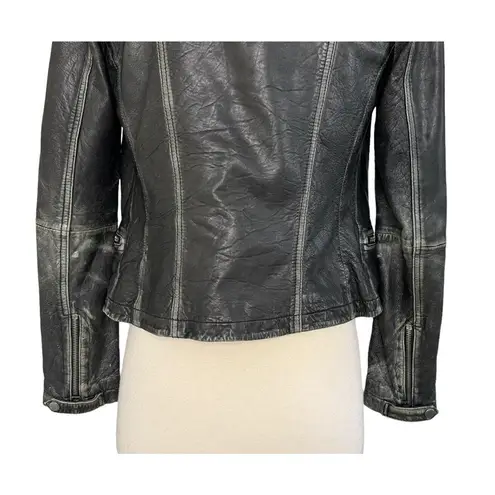 ALLSAINTS Vintage  Leather Moto Jacket Black Grunge Distressed Biker Quilted Sz 0