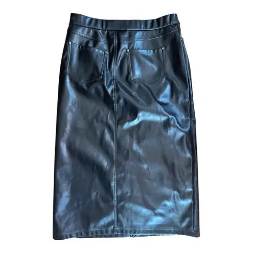 Colleen Lopez Black Faux Leather Midi Pencil Skirt with Slit Medium NWT