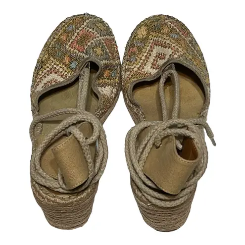 Dolce By Mojo Moxy 8M Boho Lace-Up Embroidered Platform Espidrille Wedge Sandal