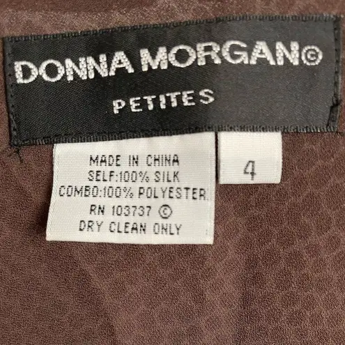 Donna Morgan Petites 100% Silk Wild Brown Animal Print Top size 4
