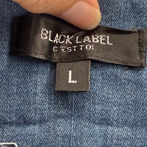 Black Label C'est Toi Denim Skirt Women's Size L Blue Paper Bag Waist Pleated