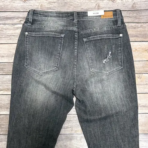 Judy Blue Washed Out Black Grey Distressed Cut Off Skinny Fit Ankle Jeans 11 30