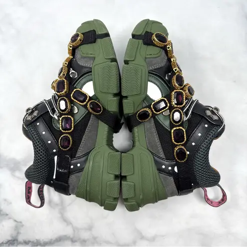 Gucci  Flashtrek SEGA Removable Crystal Embellished Belt Sneaker Shoes Green 35