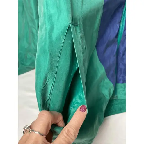 Vintage Casanova Italy Green Silk Track Jacket with Color Blocks XL Blue