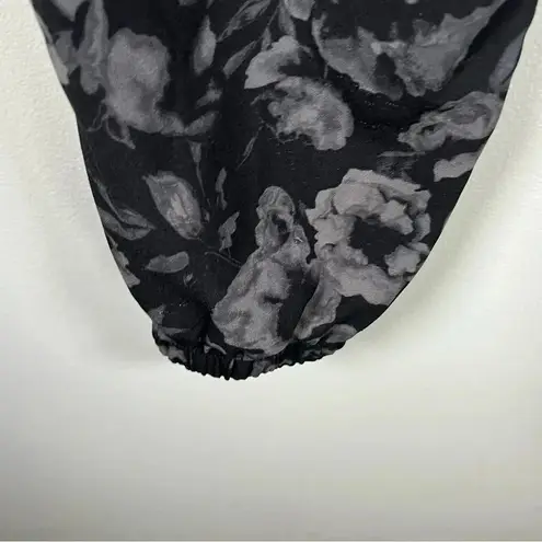 Floral Womens Joggers Black Gray Pull On Casual Lightweight Elastic Waist Medium