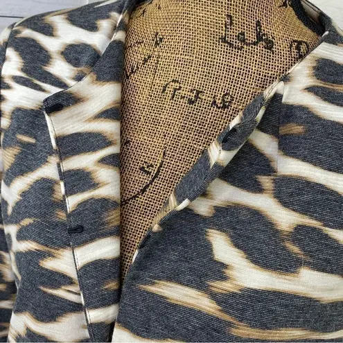 East 5th Animal Leopard Print Ponte Knit Crop Blazer Jacket White Tan Medium