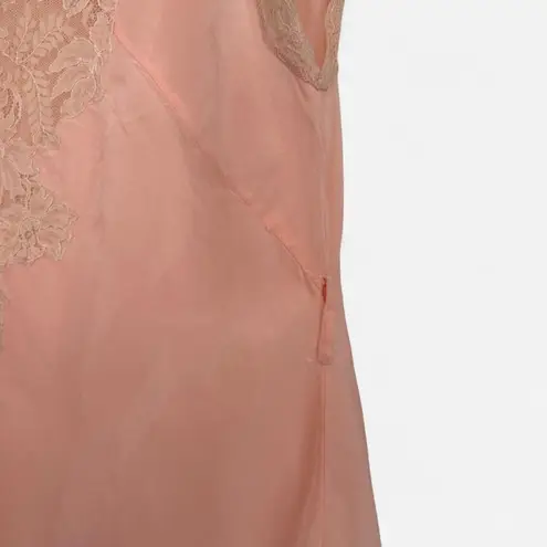 None Vintage Pink Silk Tank – Lace Appliqué Feminine Girly Style (Runs S)