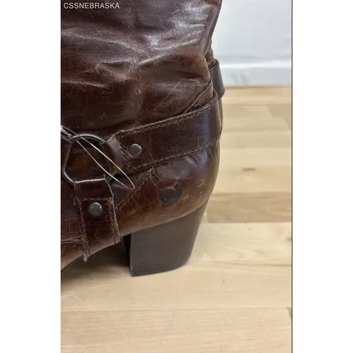 BORN Brown Susanne Brown Leather Harness Tall Boots Side Zip
