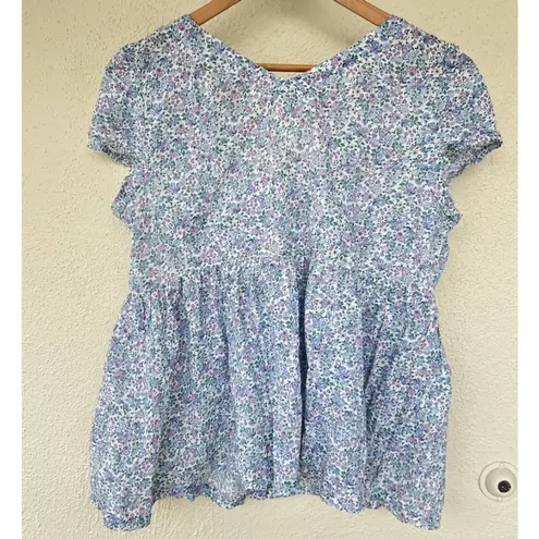 Denim & Supply Ralph Lauren Womens XL Blue Floral Voile Button-Front Top Cottage