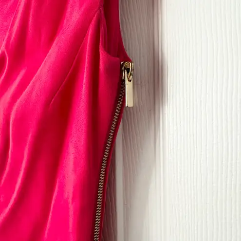 Emilio Pucci Solid Hot Pink V Neck Ruched Waist Side Exposed Zip Sheath Dress 6