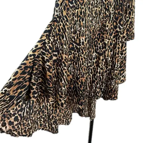 Leopard Print High Low Tunic Dress Medium Oversized Button Down Animal Print Top Brown