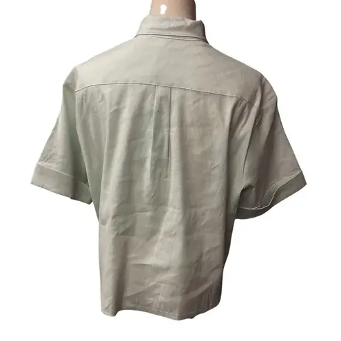 Shore Women's Short Sleeve Collared Button Down Linen Shirt Green Size S NWT Green