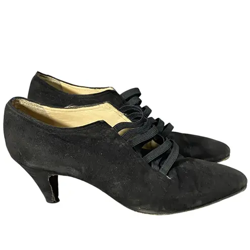 Vintage 80s TOKIO KUMAGAI Paris black suede pumps luxury shoes Made in Italy Sz6 Size 6