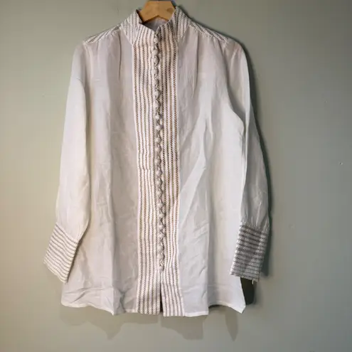 Soft Surroundings Soft Surroundings Tunic Top Womens Small Button Front Long Sleeve Beige