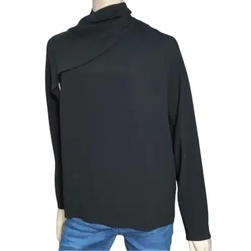 The Row Women’s Size 10 Black Yoko Cowl Neck Draped Front Long Sleeve Top