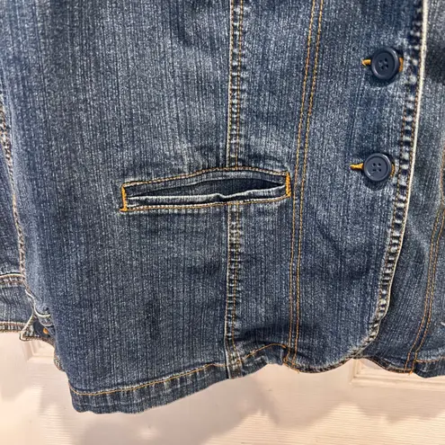 St Johns Bay Women's 1X Denim Blazer Chore Jacket Stretch Dark Wash Plus Size Blue