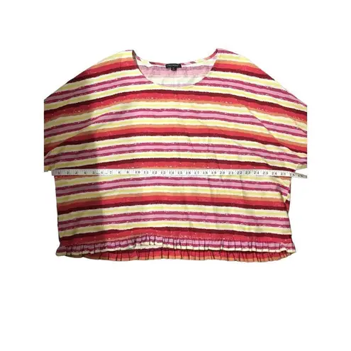 For Cynthia Striped Vibrant Red Orange Multicolor Linen Blend Boxy Fit Top
Con