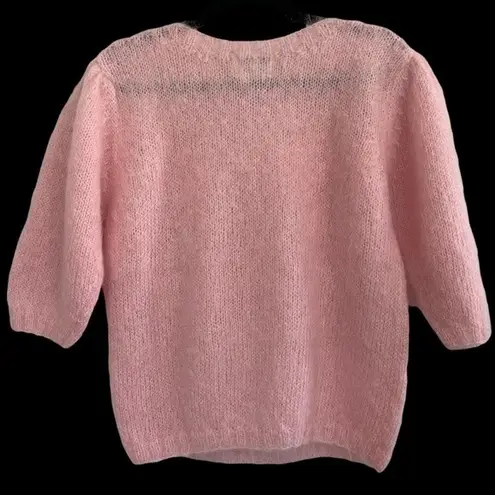 VINTAGE Jennifer Reed Pink Mohair Knitted by Hand Short Sleeve Sweater Size XSP Blue