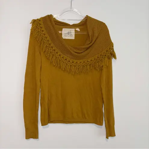 Anthro Angel of the north Fringe Cowl Neck Sweater mustard yellow size small Gold