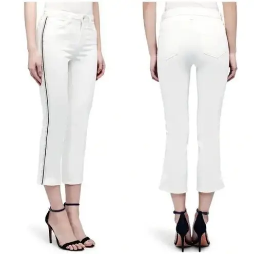 L'Agence Nadia Cropped Straight Jeans White Silver Tuxedo Stripe Stretch 25