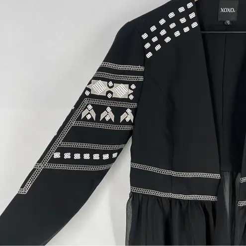 XOXO  Sequin Embellished Embroidered Chiffon Hem V Neck Peplum Jacket Size S‎