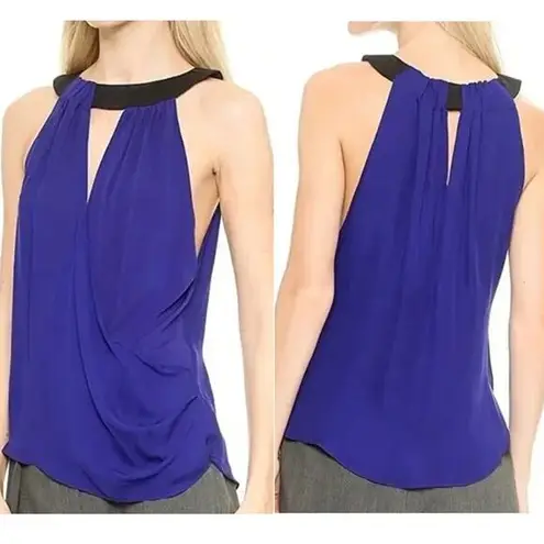 Ramy Brook Lane Silk Sleeveless Halter Keyhole Blouse Top Purple Black Women's S