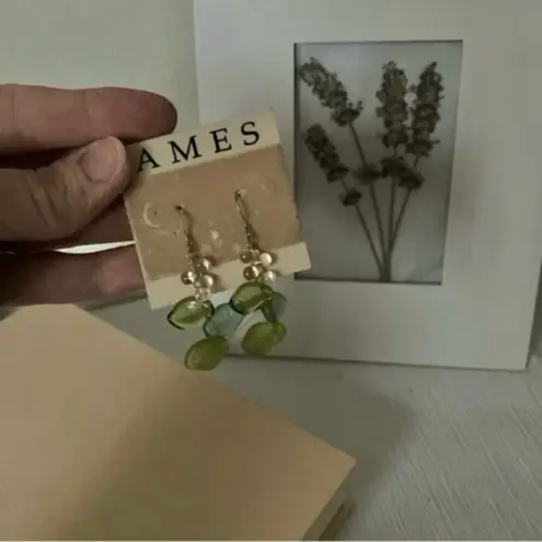 NWT Ames Green Blue Leaf Earrings Dangly White Neutral Bohemian Classic Chic