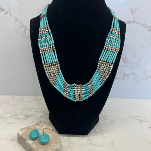 American Eagle  Outfitters Turquoise color beaded necklace and Turquoise earrings