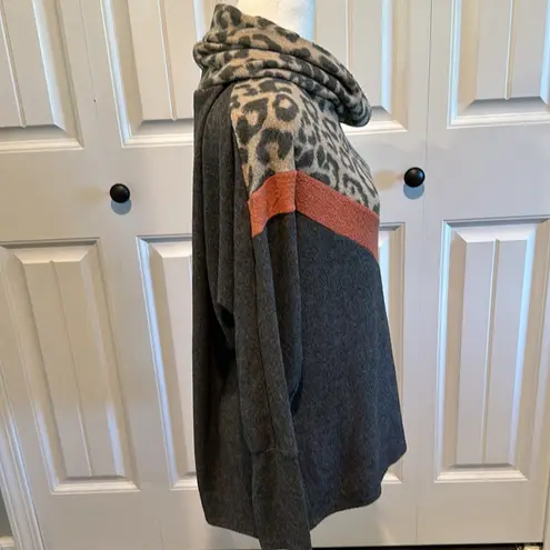 First Love Small Leopard Animal Print Chevron Cowl Neck Sweater Top