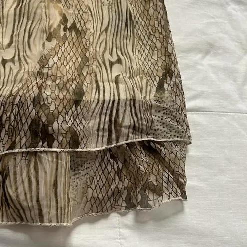 Y2K Tan brown snakeskin print babydoll dress ruffle hem smocked back Size medium