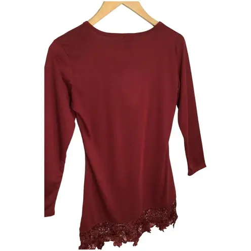 New Match Stick Lace Bottom Long Sleeve Holiday Mini Dress Burgundy Wine XS