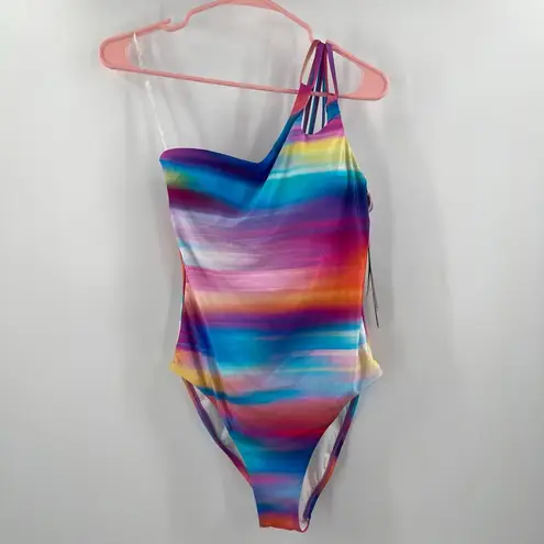 La Blanca Sunset Shores Swimsuit SZ 8 One Shoulder Ombre NWT Rainbow Multicolor