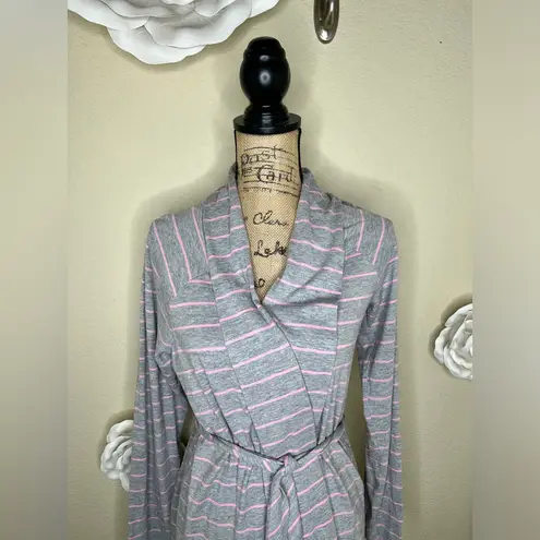 NTM: Bump in the Night Gray & Pink Striped Shorter Maternity/Nursing Robe Sz L