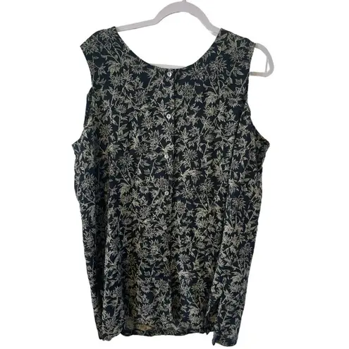 Lord & Taylor Sleeveless top & Pants Set Black Floral L Rayon Button Front Tunic Size L