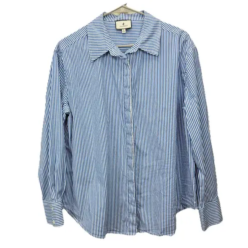 Tuckernuck Avon Lane Blue Striped Nina Swing Button Down Shirt Size LARGE