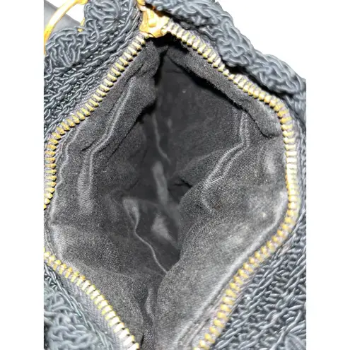 Vintage Black Crocheted Popcorn Stitch Handbag Small Purse Mid Century Used