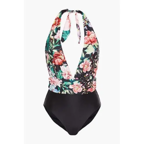 Zimmermann  Bellitude Plunge Floral-Print Halterneck Swimsuit Size 2