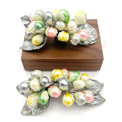 Vintage Shoe Clips Buckles Pastel Faux Pearl Frosted Floral Spray 1940s 1950s Pink