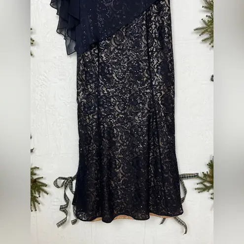 Ignite Evenings Women's Sequin Beaded Lace Dress Deep Navy 2 piece Size 18W Blue