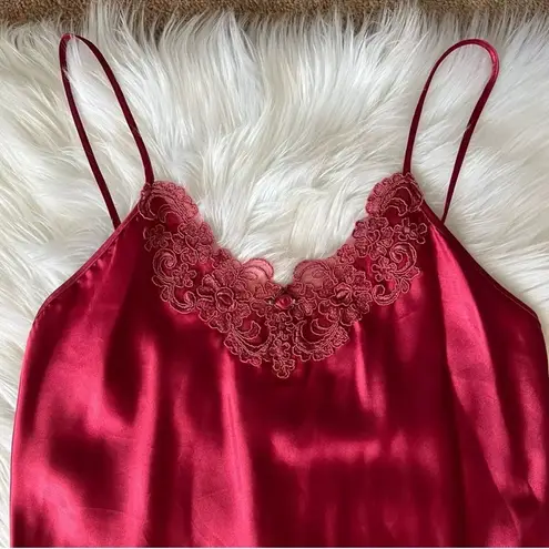 Kathy Ireland Vintage Babydoll Satin Slip Dress Medium Red