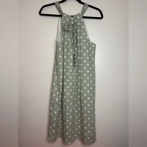 Charlie Paige Green Polka Dot Halter Midi Dress Linen Blend Tie Back NWT Small