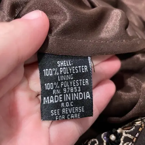 Jkaara Y2K Brown Beaded Sleeveless Tunic Dress Top 12 Petite Size 12P