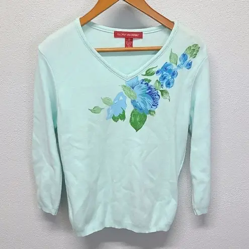Gloria Vanderbilt Vintage Sweater Small Floral Lightweight Mint Green VTG