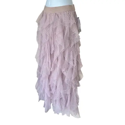 Gypsy Tulle Tiered Maxi Skirt Pink Medium  Boho Fairy Disco Cowgirl Full NEW