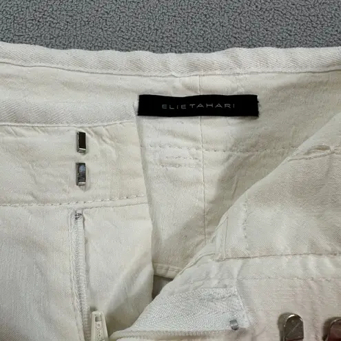 Elie Tahari White Pants 2 Linen Blend Wide Leg Flare Cropped Classic Trousers