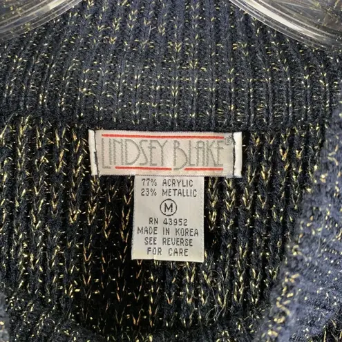 Vtg 90's Lindsey Blake Black and Gold Metallic Oversize Tunic Sweater Size M Y2K Size M