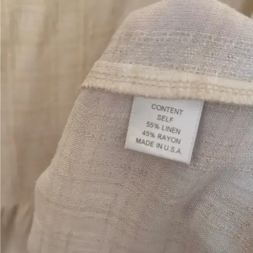 Maven West Linen Blend Sleeveless V-Neck Ruffle Hem Dress Size Small Beige Boho - Image 3