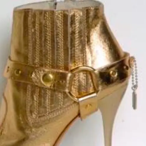DENNY ROSE METALLIC GOLD BOOTIES WITH LOGO CHARM Size 6